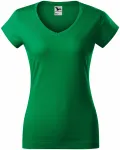 Ženska majica slim fit s V izrezom, trava zelena
